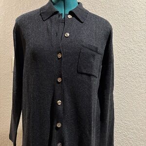 Valerie Stevens Petites Sport sweater set dk gray heather bone buttons